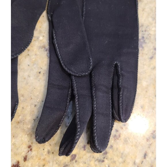 Vintage Womens Size XS-S 6 Black Cotton Formal 8" Short Gloves Button Accent - Picture 9 of 15